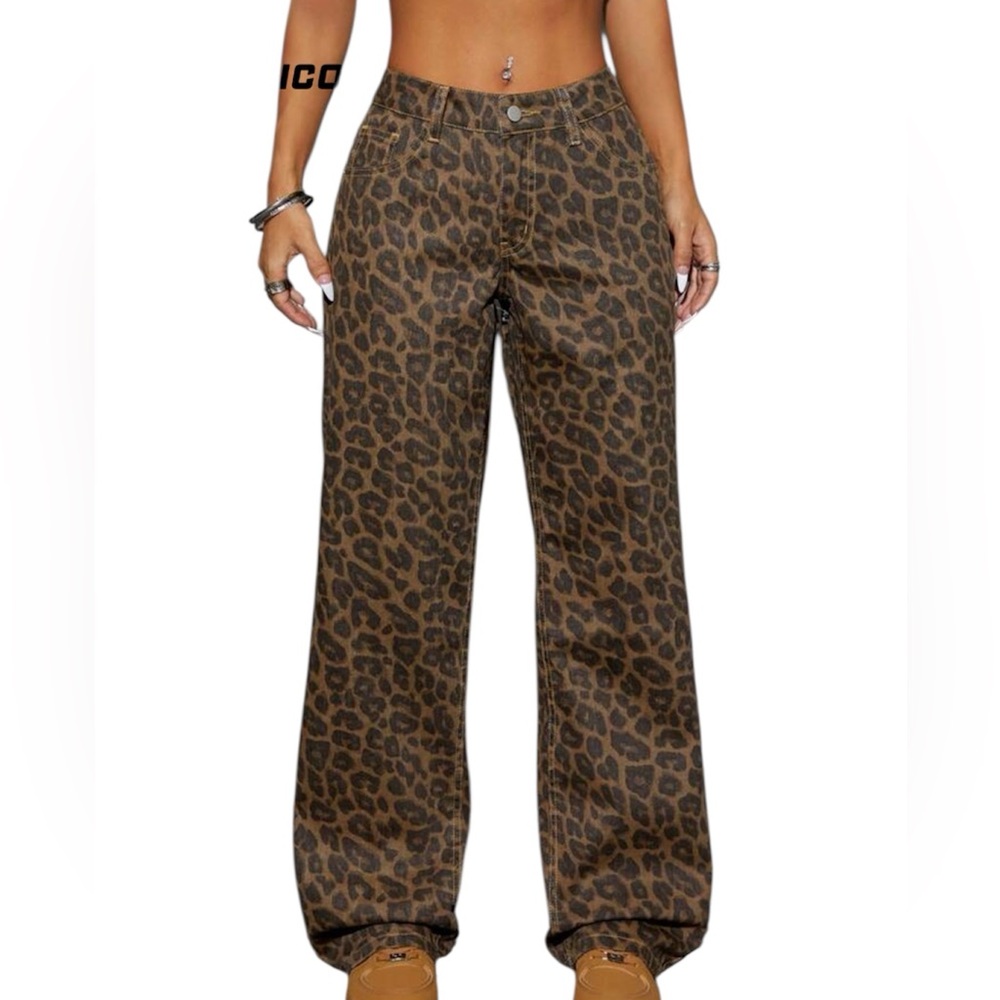 SHEIN Animal Print Straight Leg Jeans